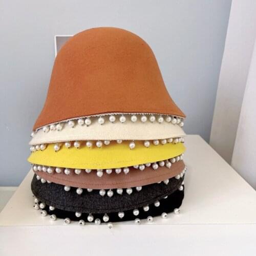 2021 New Korean Fashion Autumn Winter Color Wool Pearl Tassel Lady Bucket Cap Women Casual Bucket Fishing Hat Sombrero Mujer