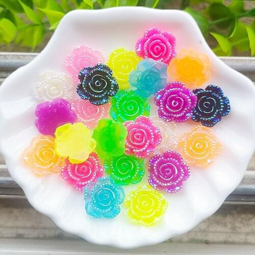 New 60pcs Mix Colors 14mm Resin 3d Flower Flatback Rhinestone Wedding Buttons DIY Crafts