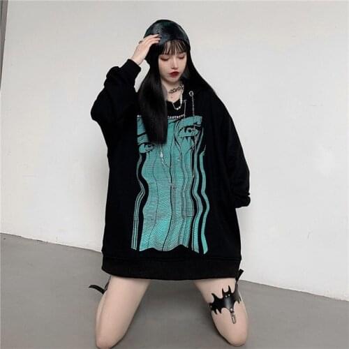 Autumn Sweet Girl Korean Preppy Style Gothic Harajuku Punk Girl Hoodie Graffiti Printing Loose Street Womens Clothing Pullovers
