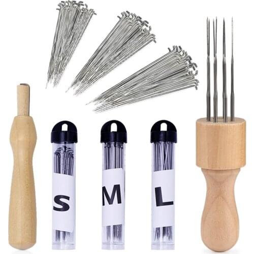 Imzay Sewing Needles 3 Sizes Felting Needles Wool With Bottle Felt Pocked Needles Set DIY Craft Felt Tools with Wood Handle