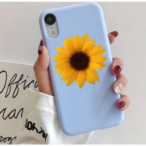 Yellow Flower Daisy Sunflower Phone Case For Iphone 6 6s 7 8 Plus XR X XS XSmax 11 12 Pro Mini Max Candy Blue Silicone Cover