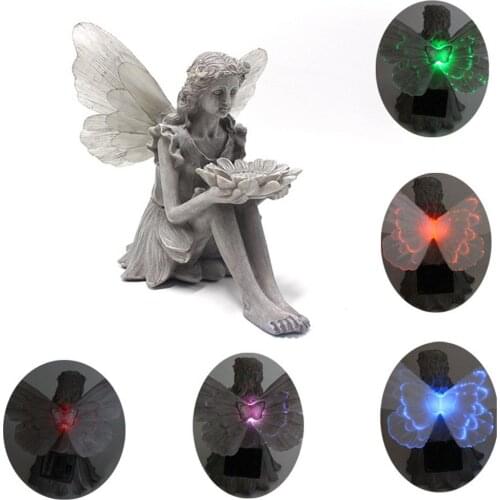 Sunflower Fairy Statue Resin Ornaments Solar Lighting Wings Decoration Outdoors Garden Decor Angel Sculptures Yard Crafts Decor