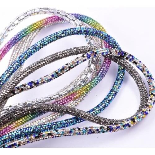 Yard 6mm Strass-Tube Colorful Rhinestone Chain Стразы Apparel Strass For Jewelry Bag Clothes DIY Work A47