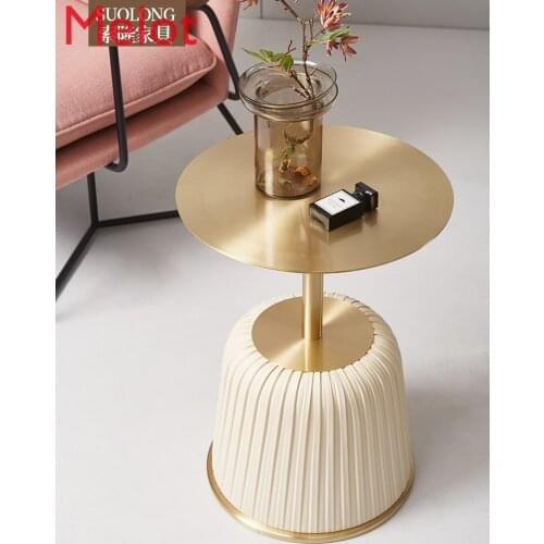 Light luxury metal designer combination tea table model room round wrinkling leather simple marble angle a few