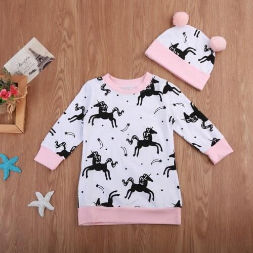 Toddler Kids Baby Girl Animal Pattern Long Sleeve Tops T-shirt Pullover T-shirts With Hat Beanies