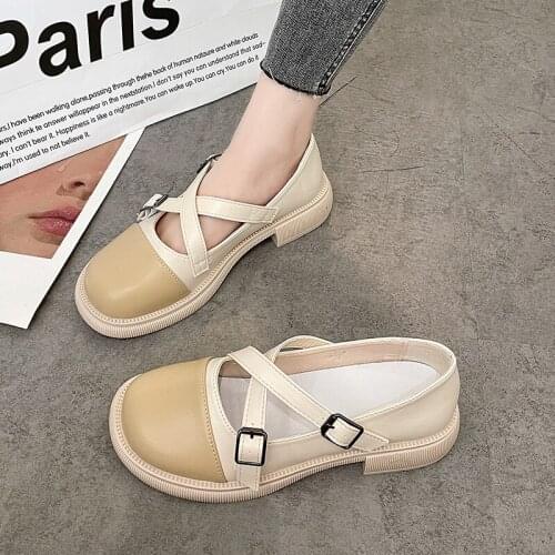 Cross Buckle Lolita Pu Leather Shoes Female Loli Student Round Head Jk Uniform Shoe School Bow Female Harajuku College Anime