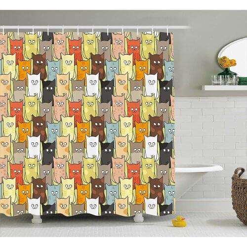 Cats Shower Curtain Funny Cute Colorful Graphic Kittens Cartoon Style Boys Girls Kids Playroom Nursery Bathroom Curtains