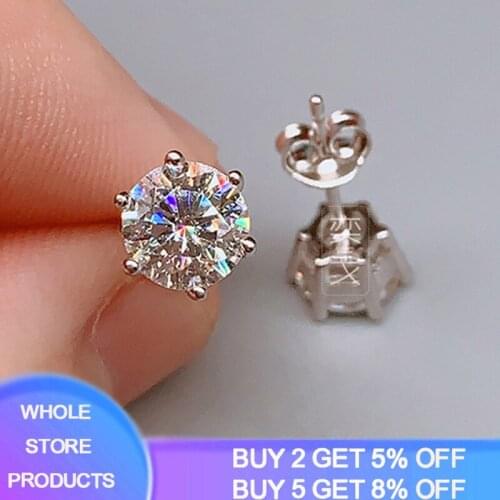 Crystal Zircon Real 925 Silver 6/8mm Six-Post Silver Stud Earrings For Women Sterling Silver Fine Jewelry No Fade Allergy Free