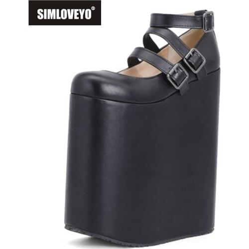 SIMLOVEYO Punk Women Pumps Designer Brand Show 23cm Super High Heel Platform Sandals Stylish Buckle Party Shoes Close Toe C2389