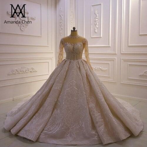 Abito sposa Handwork High Neck Long Sleeve Lace Wedding Dress