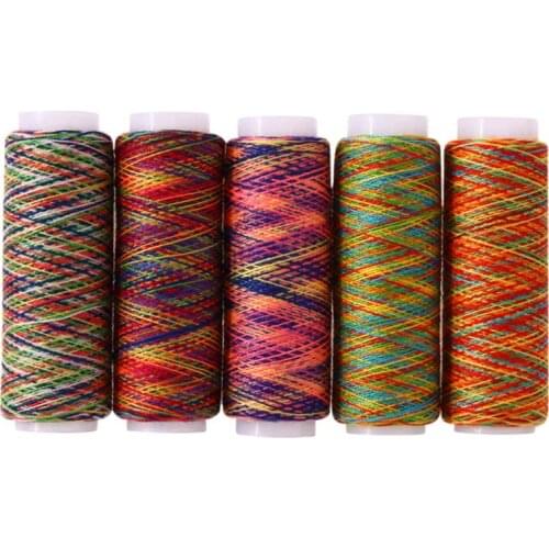5Pcs Gradient Rainbow Colorful Polyester Thin Hand Sewing Thread Stitching Yarn