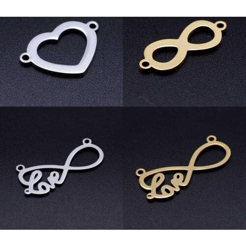 5pcs/lot 316L Stainless Steel Infinity Symbol Heart Love DIY Connector Charm Wholesale Charms for Necklaces Dropshipping