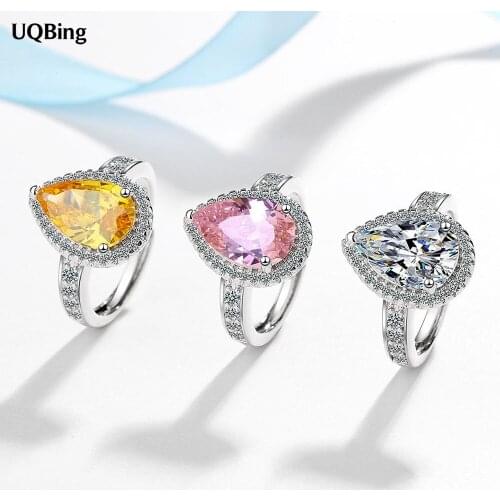 925 Sterling Silver Yellow/Pink/Clear Big Zircon Wedding Rings For Women Gifts Jewelry