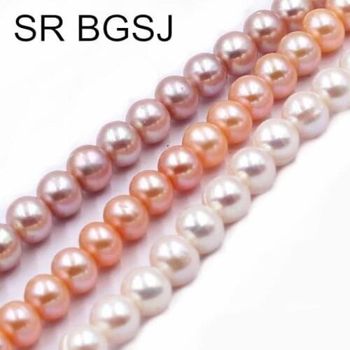 Free Shipping 7-8mm Hot Sale White Pink Purple Nearly Round Natural Freshwater Pearl Beads Strand 14"