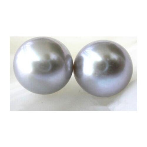 Free shipping Big 10-11mm Genuine Gray Pearl Bread Shape Silver Stud Earrings AAA Grade