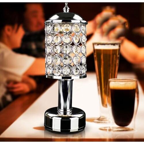 Cordless Crystal Silver LED Bar Table Light Bedside Table Light Restuarant Dining Room Coffee Shop Table Night Light