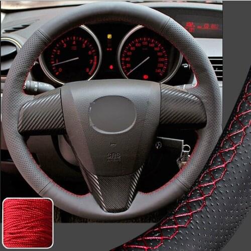 Hand Stitch on Wrap Sew Steering Wheel Cover For Mazda 3,5,6 CX-9 M3 M5 M6 12 13 Super Soft Non-slip Durable Car Interior
