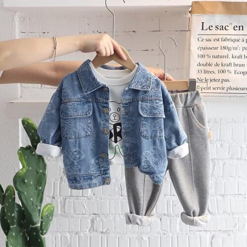 Childrens Suit Three Piece Denim Jacket + Cotton Long Sleeve Underwear + Casual Pants Kids Clothes Girls Girls Clothing Set