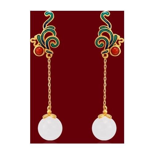 DIWENFU 14K Gold Jewelry White Pearl Earring for Women Geometric Office Jewellery 14 K Yellow Gold Pearl Jewelry Drop Earrings