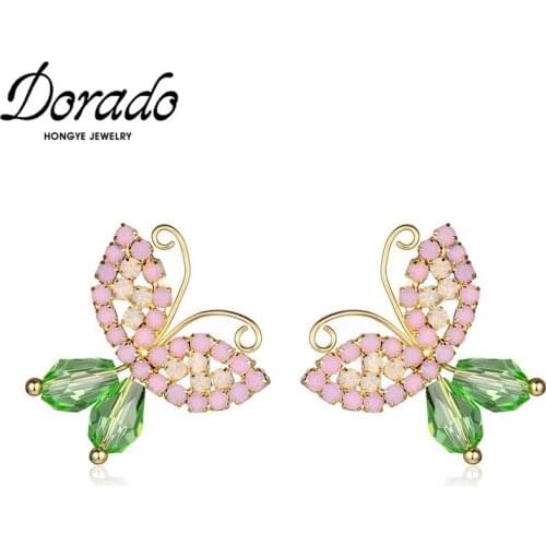 Dorado Romantic Cute Butterfly Girl Drop Earrings for Women Party Fashion Simple Zircon Gifts Jewelry Brincos Green Crystal 2021