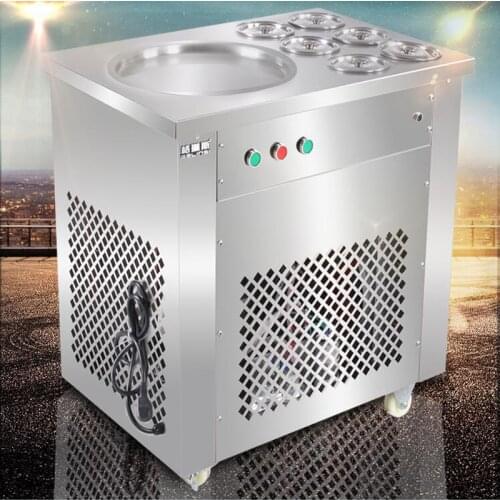Stainless steel Fried ice cream roll machine Single round pan with six barrels fried ice cream machine fried yoghourt maker 1pc