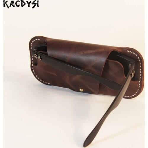 Handmade Genuine Cowhide Leather Retro Men Eyewear Case Pouch Classic Sunglasses Wallet Women Modern Stylish Myopia Glasses Box