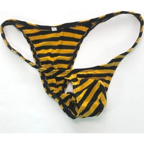 G419C Mens Small Pouch Thong Low Rise Stripe Jersy Poly/Cotton/Spandex