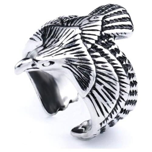 For Men Male E Boy Silver Color Goth Jewelry Gift Wholesale Punk Eagle Adjustable Ring