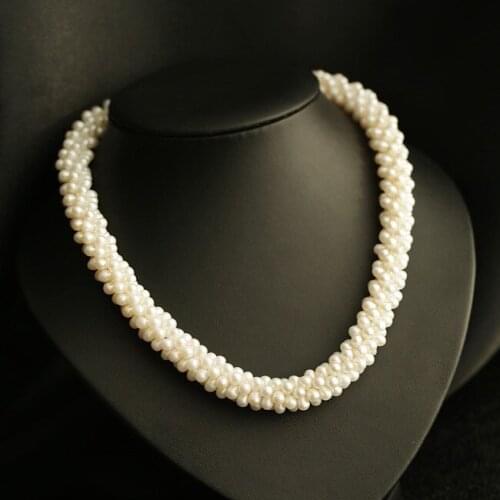 Cultured freshwater Pearl Necklace Handmade Braid Fine Elegant Womens jewelry Birthstone Valentine Christmas Wedding Gift Top