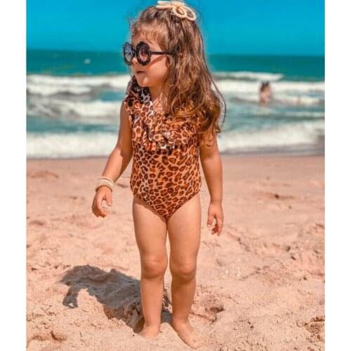 Toddler Kids Baby Girls Swimwear Bow Bikini Swimsuit Swimming Outfits Clothes Leopard Polka Dot Print Bikini Bathing Suit 1-6Y