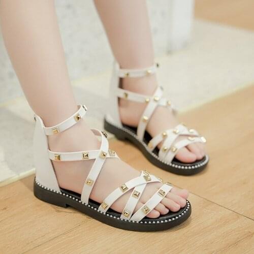 Summer Children Rivet Sandal Boots For Teenager Girls Kids School White Princess Shoes Sandals 1 4 5 6 7 8 9 10 11 12 Years Old