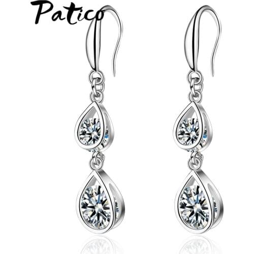 Fashion Statement 925 Sterling Silver Cubic Zircon Ear Rings Big Geometric Earrings For Women Hanging Dangle Piercing Earrings
