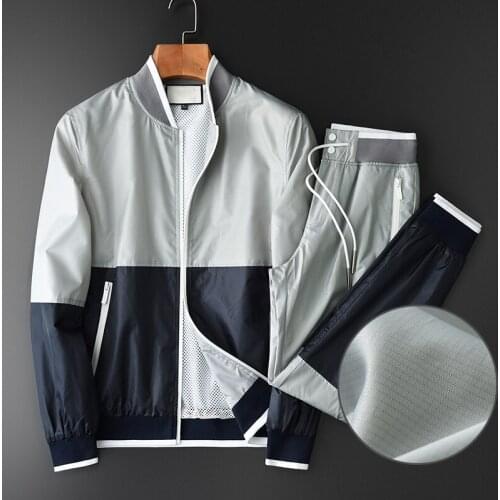 21C Stand Collar Mens Sets (jacket+pants) Luxury Autumn Yarn Dye Plaid Men Jackets Plus Size 4xl Elastic Waist Sport Man Pant