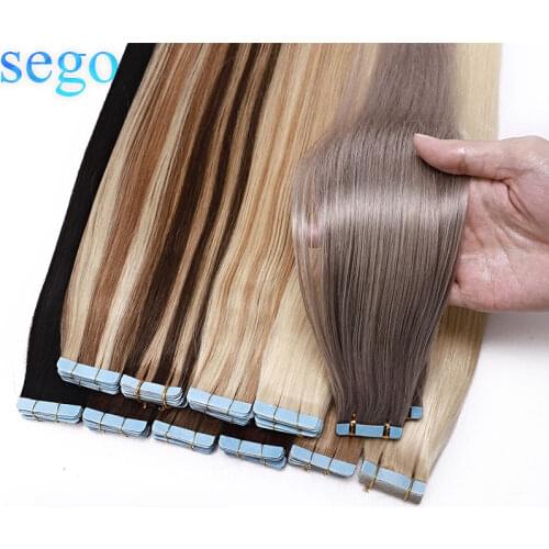 SEGO 12"-24" 2.5g/pc 20Pcs Tape in Hair Extensions Non-Remy Skin Weft Tape in Human Hair Extensions Double Side Tape Extensions