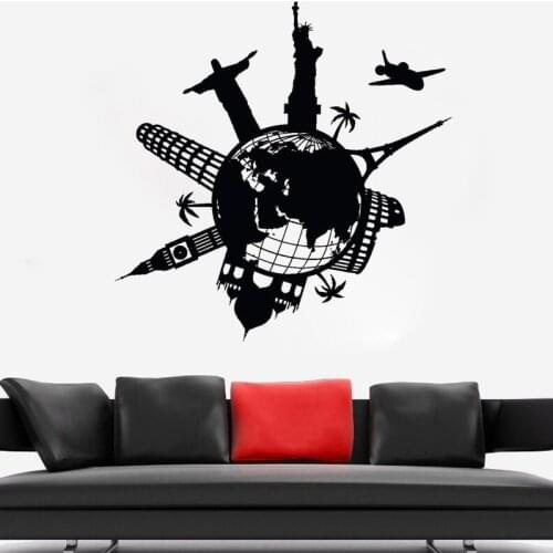 Satue Of Liberty Wall Sticker Colosseum Taj Mahal Vinyl Decal Tower Home Decoration Famous Places World Map Room Decor