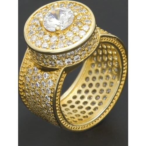 New Fashion Charm Hip Hop Jewelry Ring Gold Silver Color Iced Out Bling AAA Zircon Rhinestone Crystal Copper Rings Gifts Men