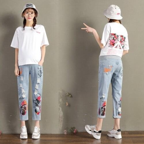 New Spring Summer Fashion Painting Cotton Harem pants Plus Size Maternity Empire Belly Trousers Pregnant Women Loose Jean