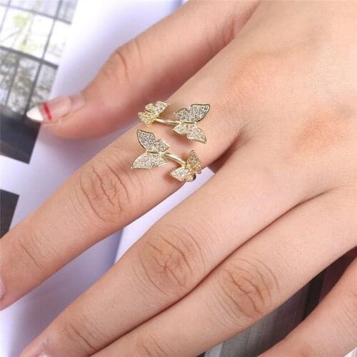 New Arrival Silver Color Butterfly Resizable Rings With Alloy Bling Crystal Women Fashion Party Jewelry Best Gift 2020