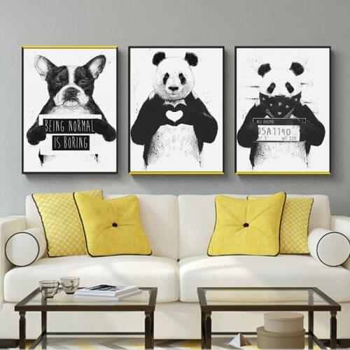 Panda Dog Animal Print Wall Art Poster Black and White Canvas Painting Modern Wall Pictures Nursery Baby Kids Room Decoration