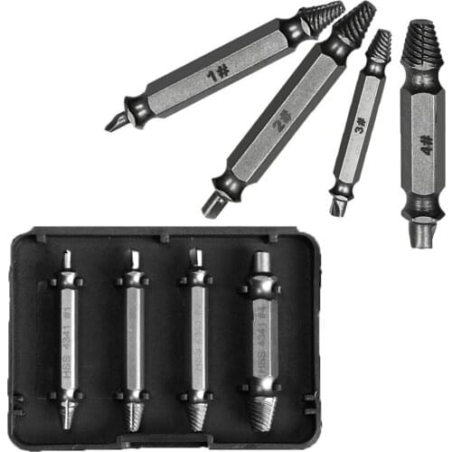 Practical Double Side Drill Out Damaged Screw Remover Extractor Handymen Broken Bolt Stud Removal Tool Kit #1 #2 #3 #4 With Case