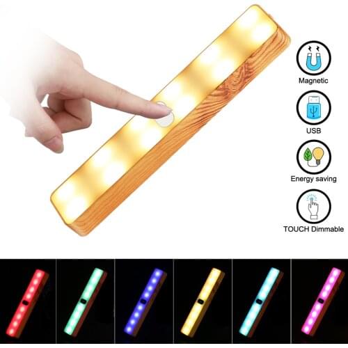 Dimmable Touch Switch LED Night Lamp With USB Rechargeable Battery Strong Magnet Creative Wooden 3W RGB LED Wall Light