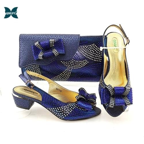 Italian Design Lastest Nigerian Speical Narrow Band and Cross-tied Style Women Shoes and Bag Set in D.Blue Color for Party