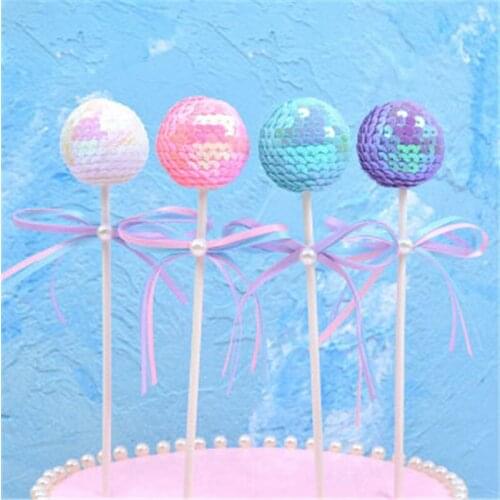 Pink Sakura Flower Sequin Ball Cake Topper Birthday Cake Decoration Cupcake Flag Baby Shower Kids Party Wedding Favor Supplies