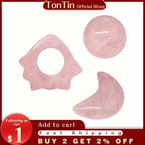 Rose quartz Massage powder crystal Natural Rose Quartz Guasha Scraping Beauty Kit Simming Arm Leg V Facial Plate