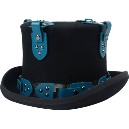 15CM Women Men Steampunk Top Hat 100% Wool Handmade Fedora Goggles Party Cosplay Cap Size S M L XL