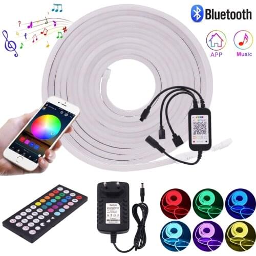 12V RGB LED Strip Light with Bluetooth APP Remote Control Flexible Neon Sign Ribbon Waterproof Neon Tube LED Tape Rope for Decor