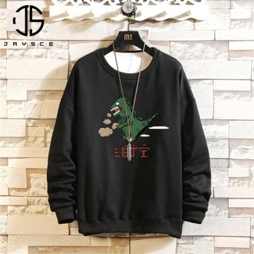 JAYSCE Mens Crewneck Sweatshirt Autumn INS Simple Style Top Oversized Sweatshirts Dinosaur Doodle Streetwear Hip Hop Hoodie