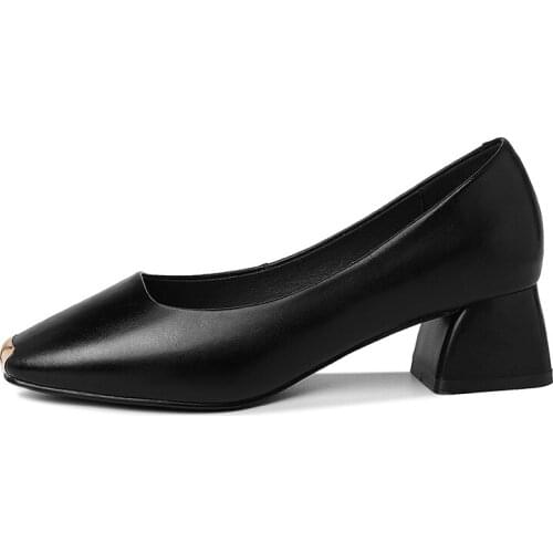 Square-Toe Thick-Heeled Shallow-Mouth Single Shoes