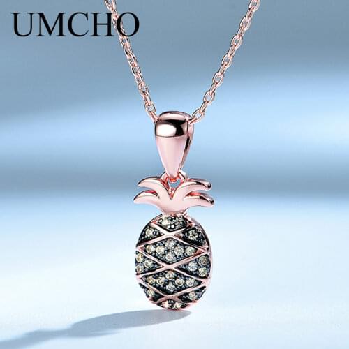 UMCHO Cute Pineapple Pendants Necklace Genuine 925 Sterling Silver Jewelry For Girls Child Birthday Gift Fine Jewelry