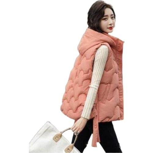 High Quality Down Cotton Hooded Short Vest Coat Women Solid Sleeveless Warm Jackets Winter Plus Size Womens Vests Gilet Femme